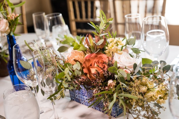 bright and colorful wedding floral centerpiece