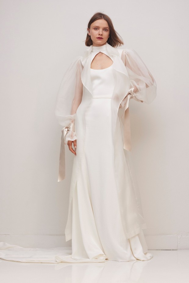 RIVINI modern sheer sleeve wedding gown