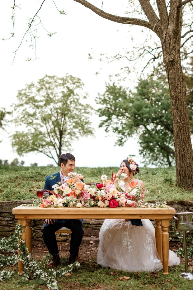 garden sweetheart table wedding
