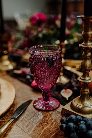 deep burgundy glass goblet