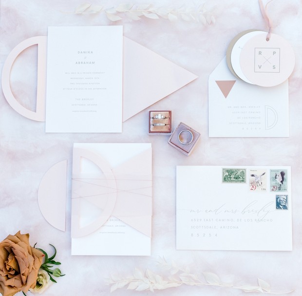 rose gold inspired wedding invitation suite