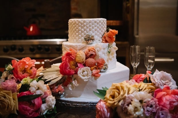 white wedding cake with florals