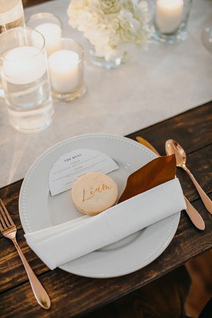 white and rose gold place setting 
