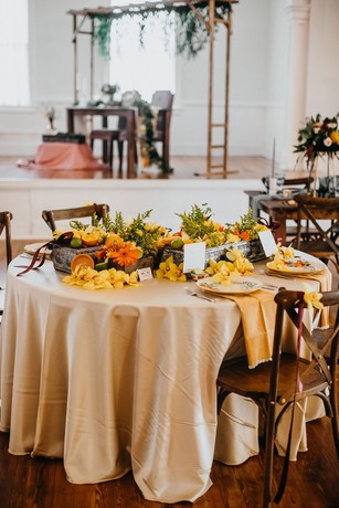 floral and yellow wedding table decor