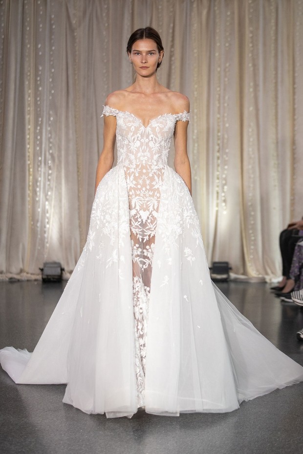 sheer and floral wedding gown by Lee Petra Grebenau