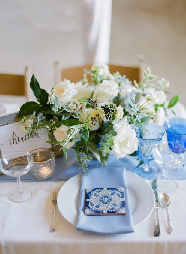 blue tile wedding placesetting