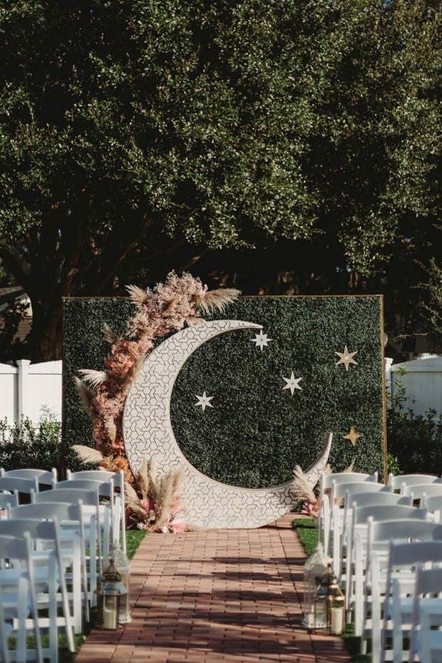 wedding backdrop with moon and stars