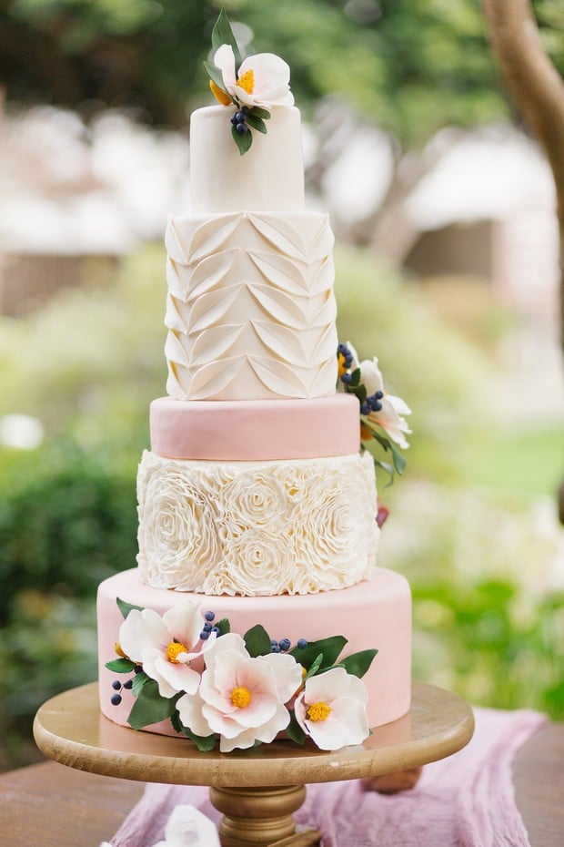 pink and white wedding cake