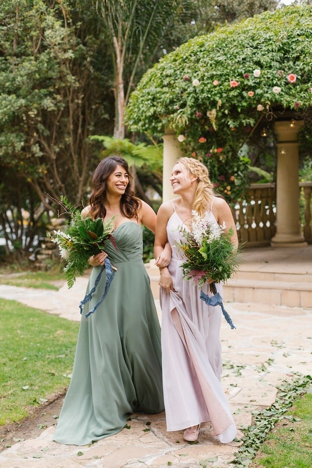 bridesmaids in pink and green