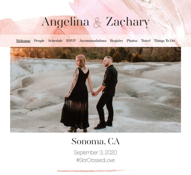 Angelina and Zachary holding hands in Sonoma, CA wedding website