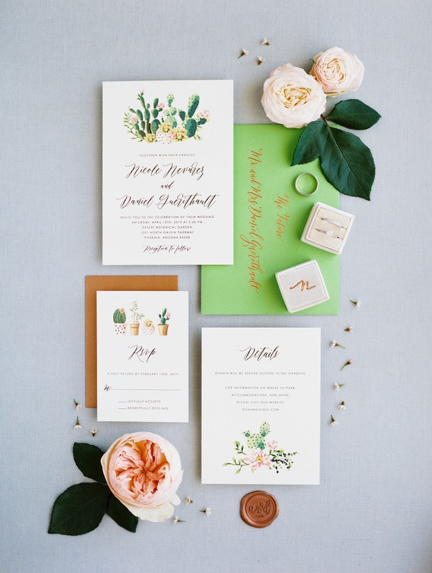 cactus wedding invitation suite