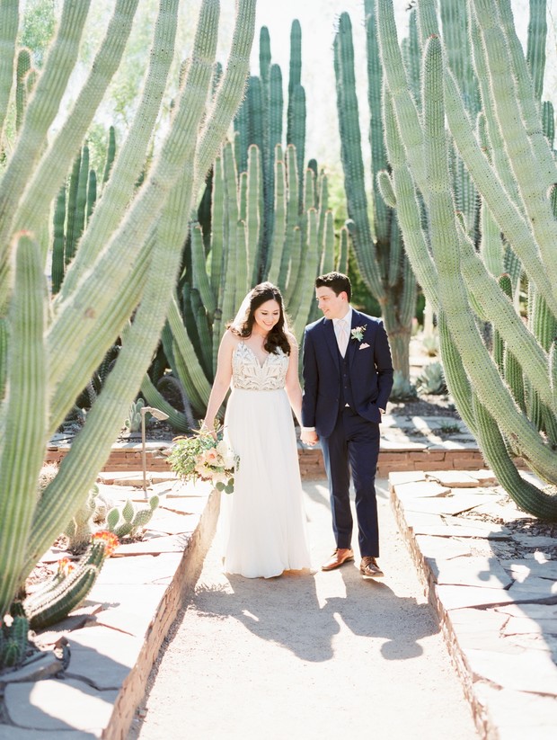wedding couple in cactus forest