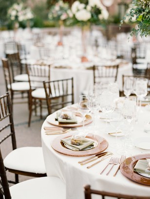 copper and white place setting
