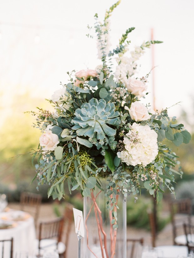 floral and succulent wedding centerpiece