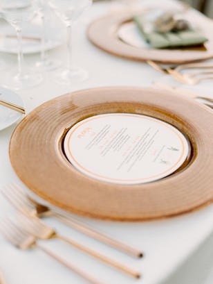 copper and white wedding place setting