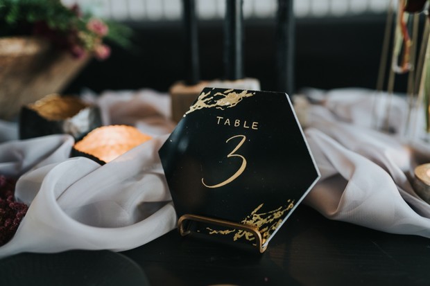 modern gold and black table number