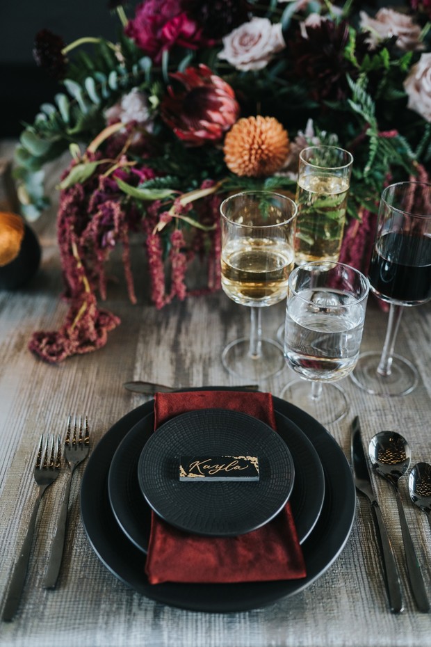 black and red place setting