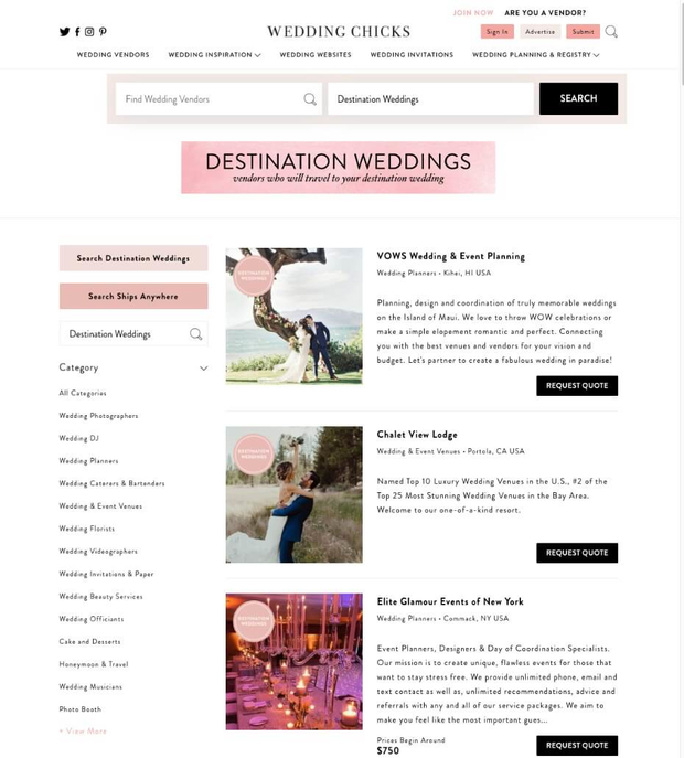 Destination wedding vendors: find planners, venues, and more