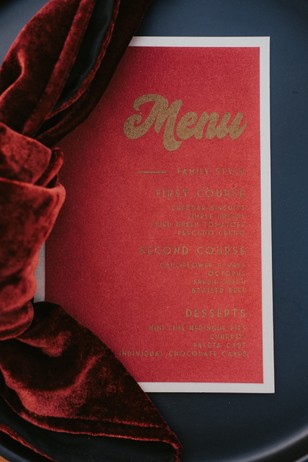 red and gold wedding menu