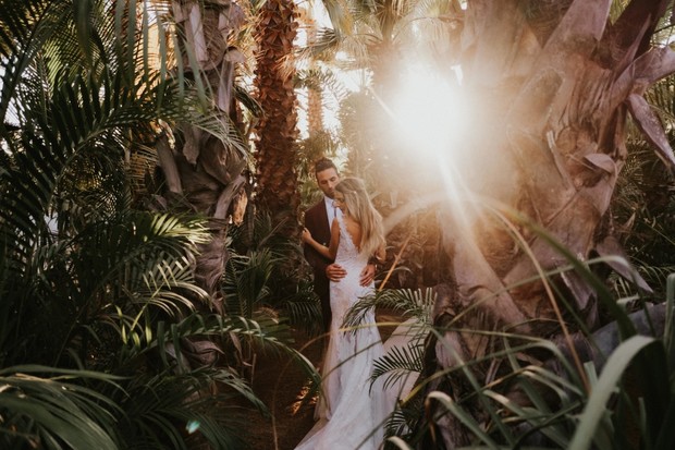 wedding portraits in the jungle at sunset