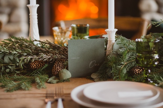 pine green modern wedding table number