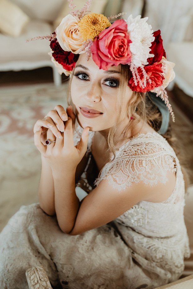 boho bride flower halo