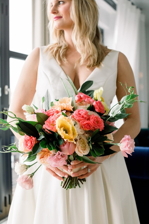 bridal bouquet in pink and yellow