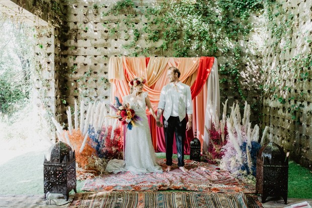 moroccan wedding inspiration wicker chargers, table decor - A Chair Affair,  Inc.