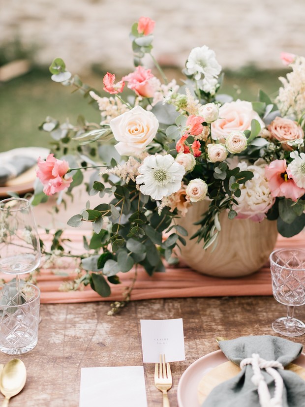 pink and white wedding floral decor