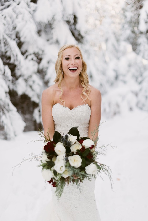 wintertime bride at Lake Placid