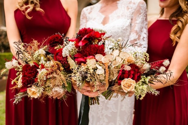 red and gold wedding bouquets