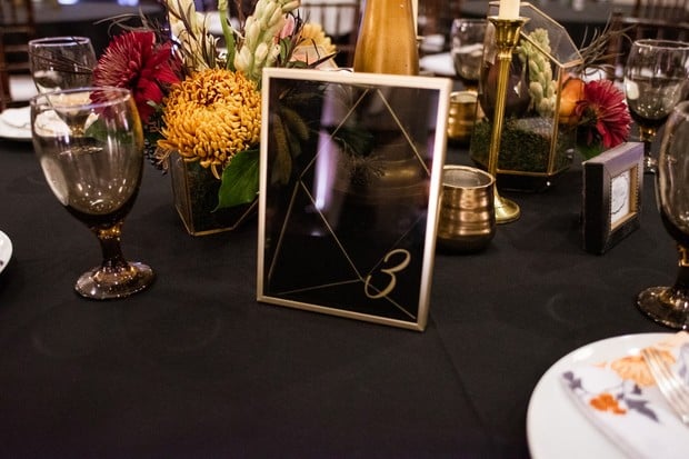 gold and black wedding table number