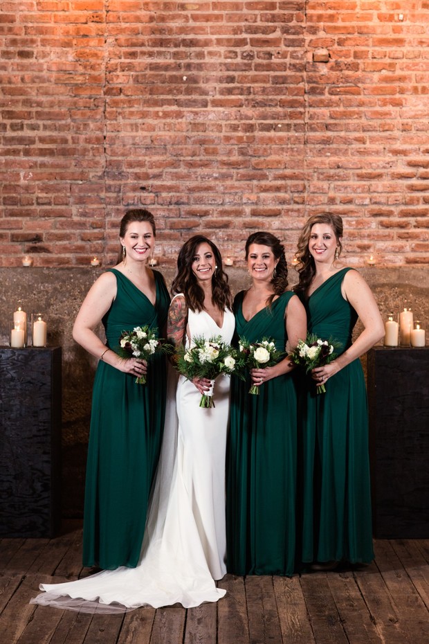 bridesmaids in emerald green