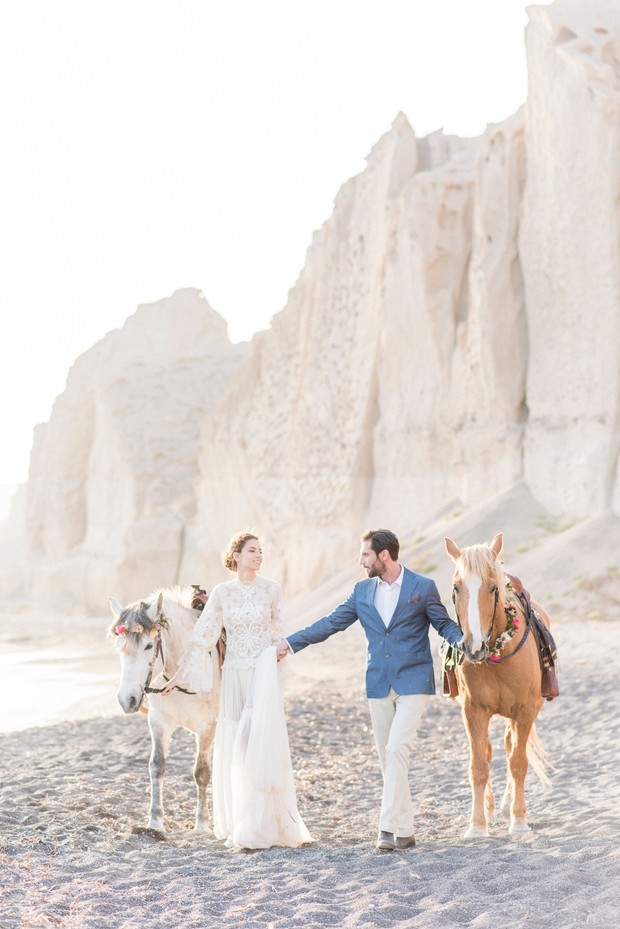 organic beach wedding with horses