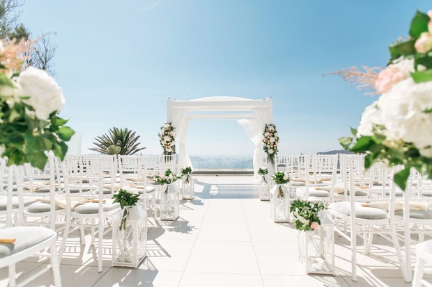 all white wedding ceremony in Greece