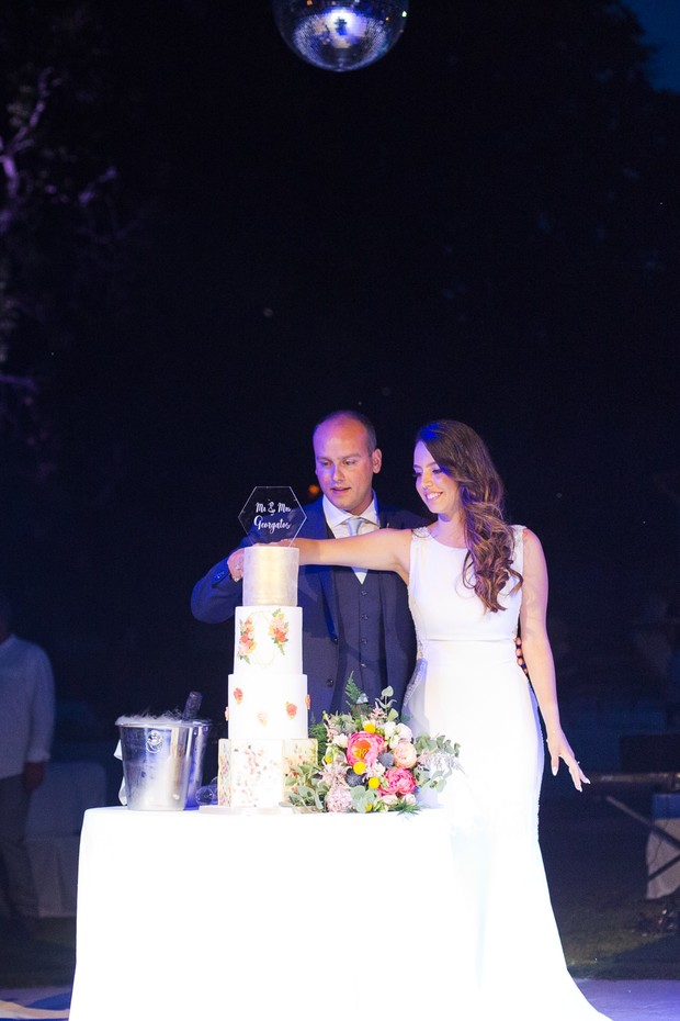 wedding cake cutting in Greece