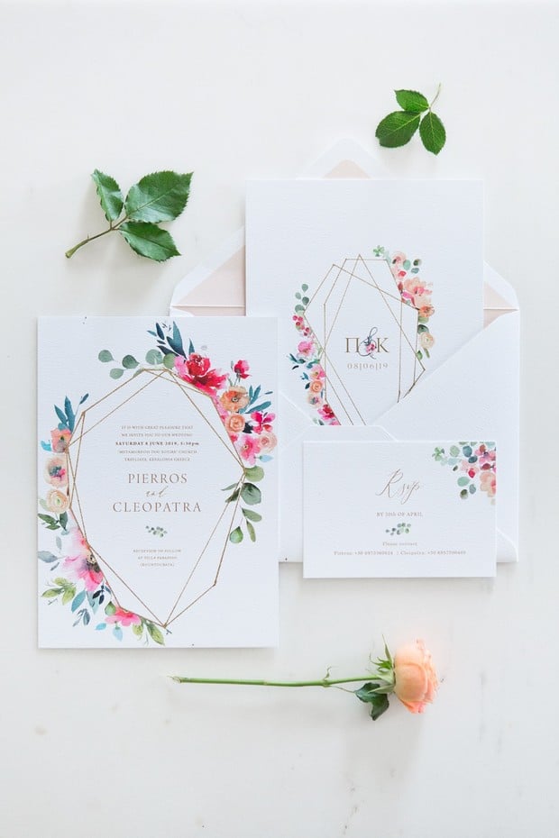 modern flower wedding invitations