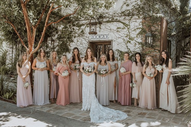 blush pink and ivory bridesmaid dresses