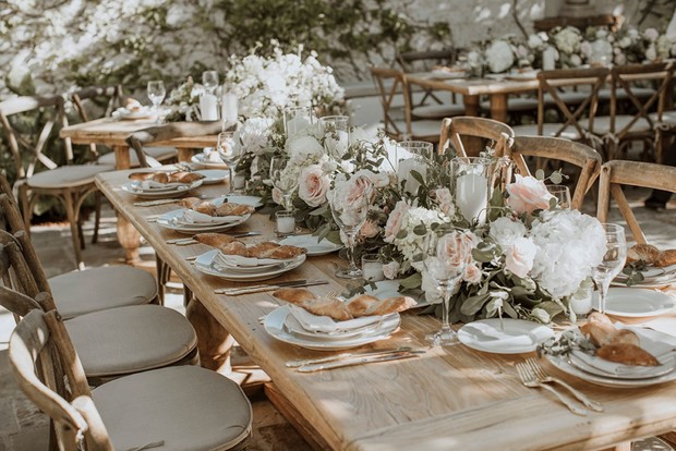 rustic white and blush Italian inspired wedding table decor