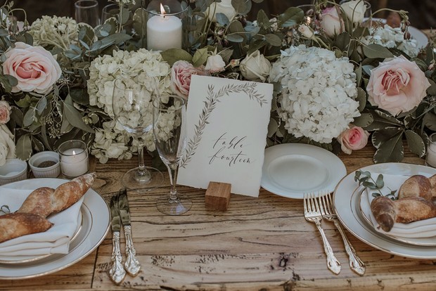 rustic white and blush Italian inspired wedding table decor