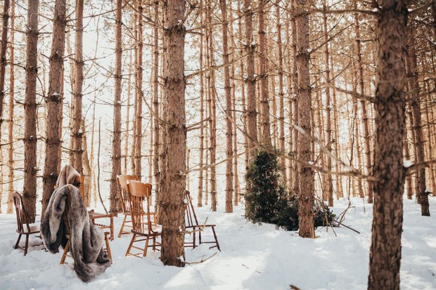enchanted winter wedding ceremony in the woods