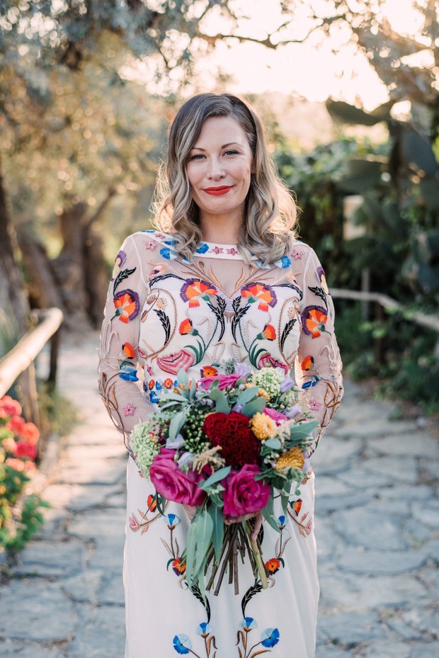 bride in colorful embroidery wedding dress by Temperley London