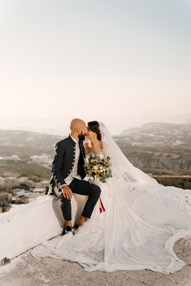 romantic rooftop wedding portraits in Greece