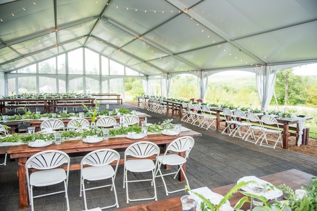 indoor farm wedding reception