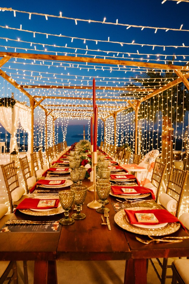 twinkle light dreamy wedding reception in Greece
