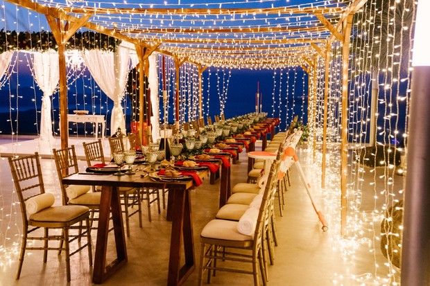 dramatic lighting wedding reception table