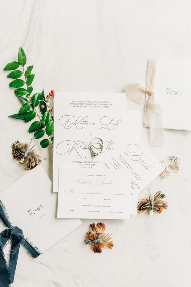 romantic calligraphy wedding invitation suite