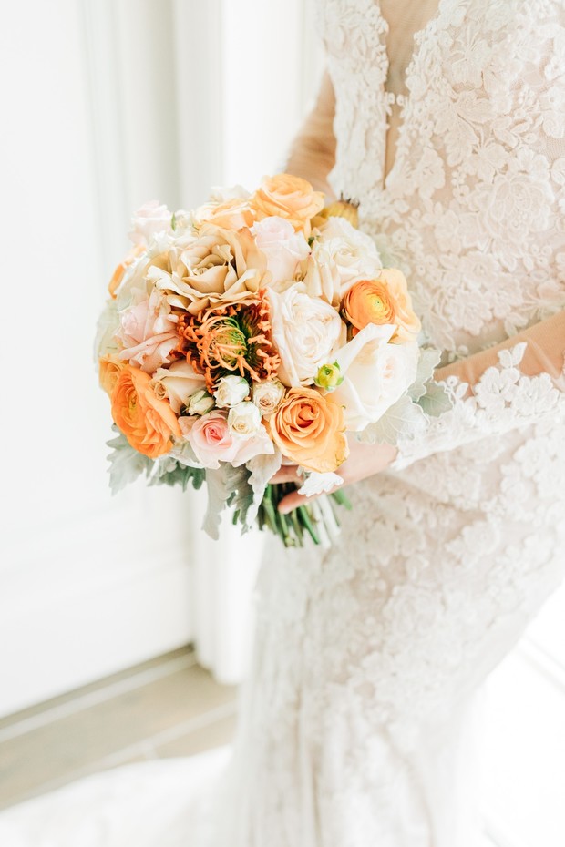 blush and orange wedding bouquet