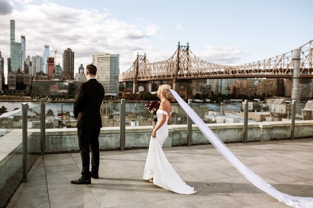 new york rooftop wedding first look