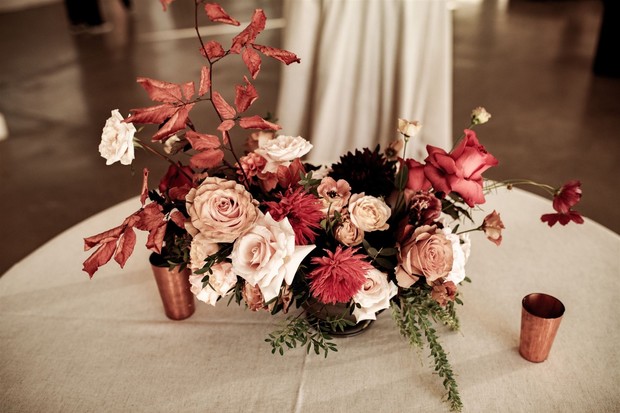 warm color wedding floral decor